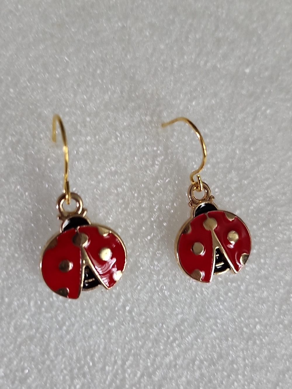 Hand Crafted Red and Gold Ladybug Drop Earrings